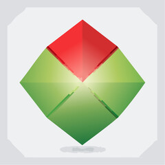 Geometric envelope design with red flap and green body, creating a modern and abstract mail icon.
