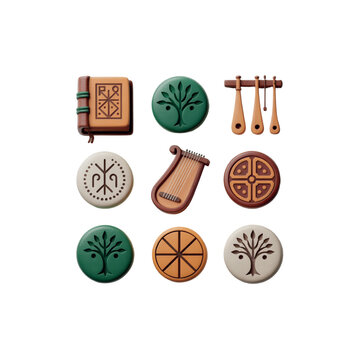 Kalevala Day 3D Clay Icon Set  Hand-Sculpted Finnish Mythology & Folk Symbols