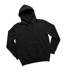 Classic Black Hoodie Isolated on White Background for Apparel Mockup.