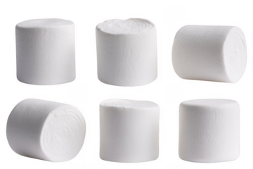 Six white marshmallows food isolated on a transparent background