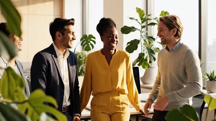 Diverse group of professionals in a modern office, fostering collaboration and growth