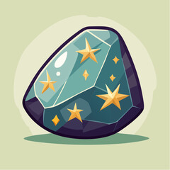 Cartoon illustration of a blue gem with gold stars on a light green background.