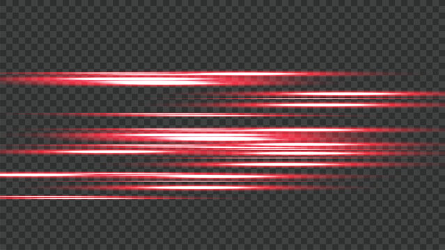 Dynamic red light streaks creating a mesmerizing motion blur effect on a transparent background