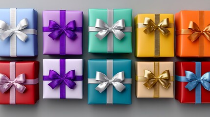 Fototapeta premium Colorful Gift Boxes with Ribbons Perfect for Celebrations and Special Occasions