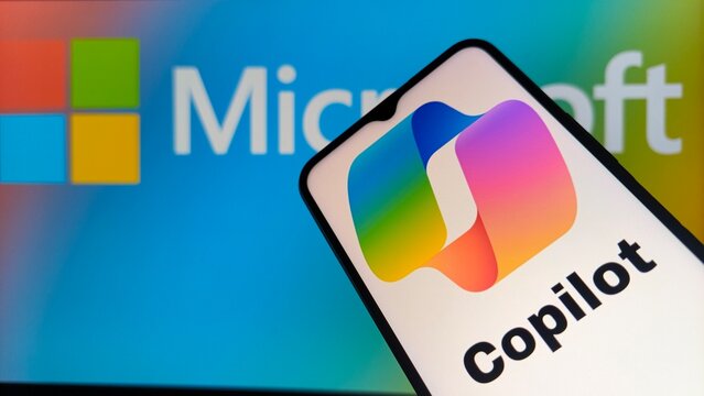 Microsoft Copilot app on smartphone screen with colorful logo