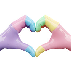 Two hands forming a heart shape with pastel colors on fingers.