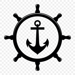 Vector Vintage Anchor and Ship Wheel. Nautical Marine Helm Icon, Retro Captain Tattoo Design, Sailing Club Logo, Maritime Adventure Emblem, Sea Navigation Symbol, Classic Ship Wheel Silhouette