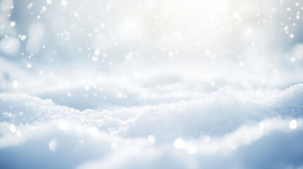 Fototapeta premium Winter seasonal background with soft snow, falling snowflakes and gentle light. Clean abstract winter texture with copy space for holiday, seasonal and design use