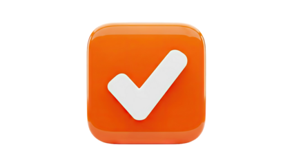 3D Orange square icon with a white checkmark on transparent background