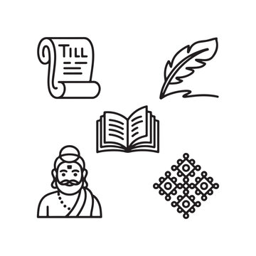 Minimal Doodle Line Icons  tiruvalluvar Day Traditional & Cultural Elements