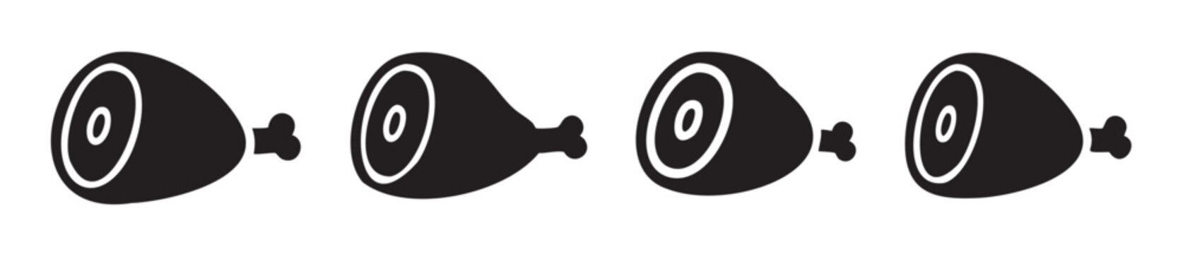 Ham hock meat leg bone icon set in a simple flat black and white graphic style, perfect for food-related designs and culinary themes.