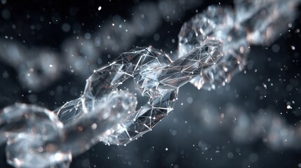 Blockchain technology concept with glowing 3D crystal chain links on dark background