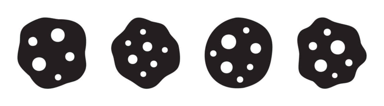 Abstract irregular shapes with white spots are arranged horizontally in a minimalist graphic illustration, perfect for modern design elements.