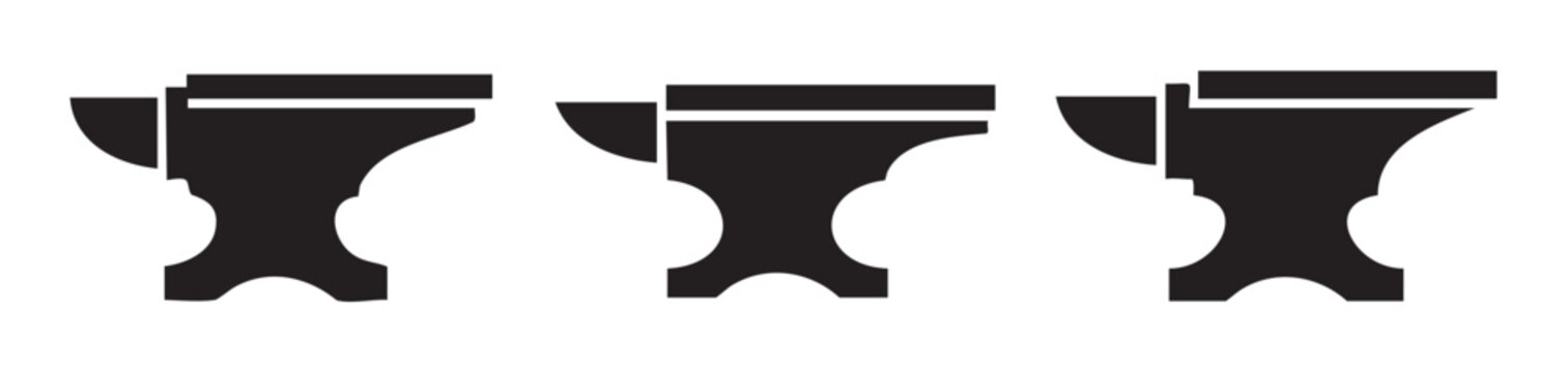 Three black anvil icons with slightly varying designs are displayed horizontally, representing strength, craftsmanship, and traditional metalworking tools.