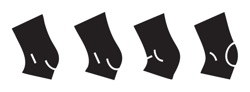 Human knee joint flexion icons illustrate various degrees of bending movement, representing anatomical motion and orthopedic health concepts.