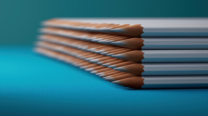 Sharpened wooden pencils in stack blue background education creativity drawing tools minimal office concept