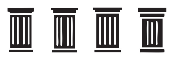 Four classical architectural columns standing upright, showcasing various stylized designs and historical elegance in a simple graphic illustration.