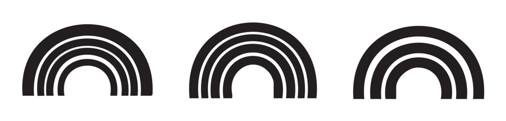 Obraz premium Three minimalist black arch shapes form a modern graphic design element, symbolizing connection, progress, and abstract visual representation.