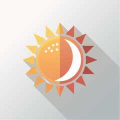 Stylized sun and moon icon with long shadow, representing day and night.