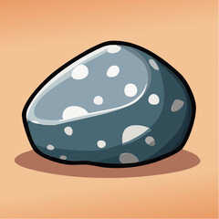Cartoon illustration of a smooth, gray rock with white spots, casting a shadow on a tan surface.