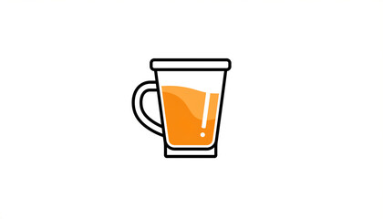Bright Orange Juice in Glass Cup with Handle on White Background.