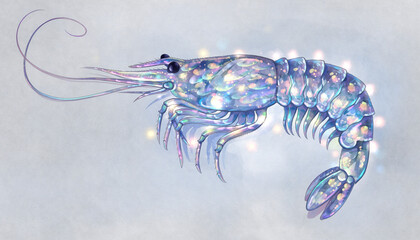 Vivid Blue Prawn Illustration with Detailed Exoskeleton.