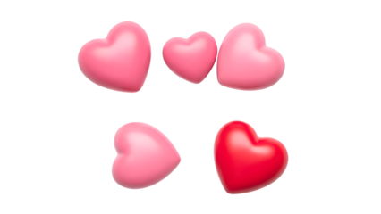Collection of pink and red heart shapes on white background