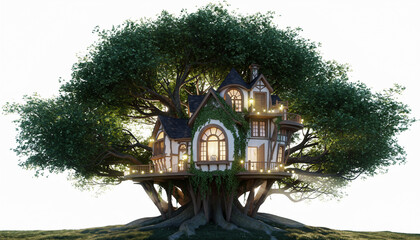 Whimsical Treehouse Dwelling Nestled in an Ancient Tree.