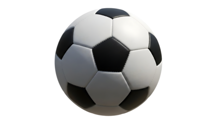 A classic soccer ball isolated on a neutral background. The ball features a traditional black and white design