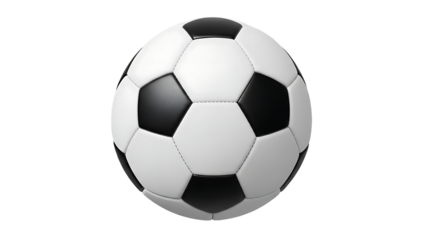 A classic soccer ball isolated on a neutral background. The ball features a pattern of pentagons and hexagons in black and white