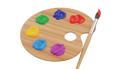 Palette and paintbrush, ready for the next creation with an array of vibrant colors. A symbol of creativity and artistic expression