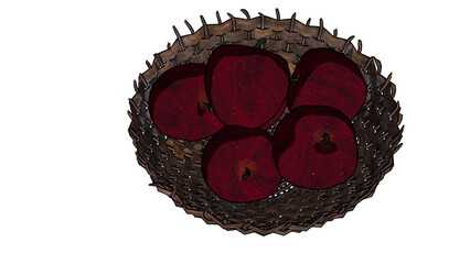 上から見たザルに入ったリンゴのイラスト