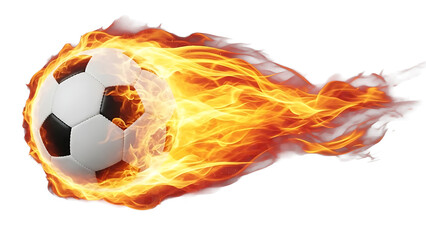 Fototapeta premium A soccer ball engulfed in flames, symbolizing power, speed and intensity