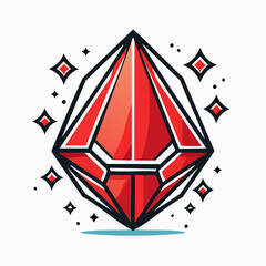 Illustration of a red gem with black outline and sparkling effects.