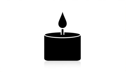 Minimalist candle with flame on white background.