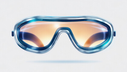 Blue Rimmed Swim Goggles With Orange Lenses On White Background.