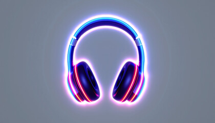 Neon Illuminated Headphones with Vibrant Glow on Gray Background.