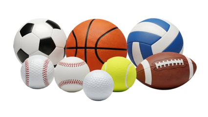 A collection of sports balls on transparent background