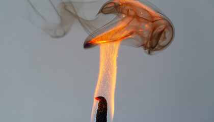Close Up of Burning Match with Rising Smoke.