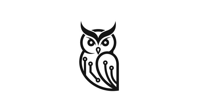 Modern Owl Logo Design with Circuit Board Elements.