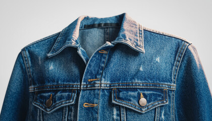 Classic Blue Denim Jacket Close Up Fashion Detail.