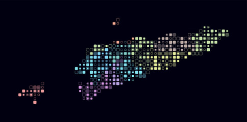 Timor-Leste, shape of the country build of colored cells. Digital style map of the Timor-Leste on dark background. Small size rounded square blocks. Trending vector illustration.