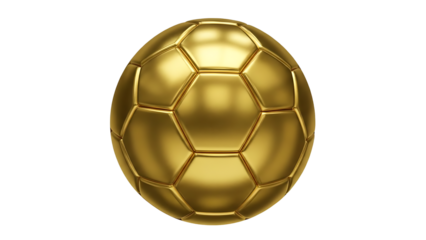 A shiny gold soccer ball on transparent background