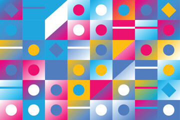 Vibrant geometric pattern with colorful shapes and squares