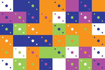 Vibrant colorful geometric pattern with squares and polka dots design element