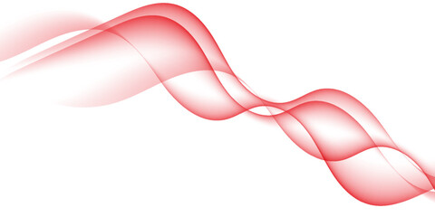 Abstract Red Wave Flow Background on White, Smooth Transparent Curves. Modern trendy design in Vector Illustration
