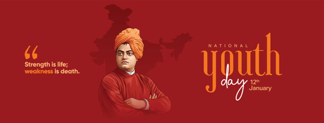 Swami Vivekananda Jayanti National Youth Day Inspirational Tribute Design on 12 January for Social Media Post, Web Banner, Poster, and Print