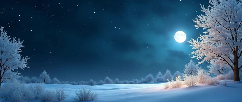 Winter nights seamless pattern with moonlit snow glittering ice crystals and frosty tree branches for an elegant winter look concept as Elegant winter night pattern with moonlit snow glittering ice cr