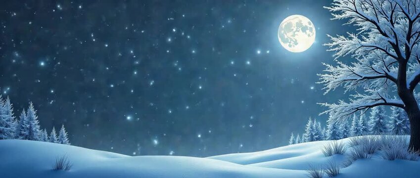 Winter nights seamless pattern with moonlit snow glittering ice crystals and frosty tree branches for an elegant winter look concept as Elegant winter night pattern with moonlit snow glittering ice cr