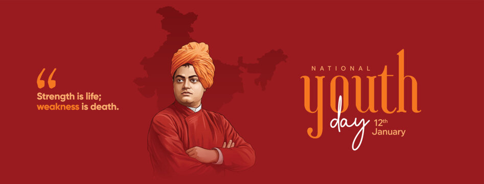 Swami Vivekananda Jayanti National Youth Day Inspirational Tribute Design on 12 January for Social Media Post, Web Banner, Poster, and Print